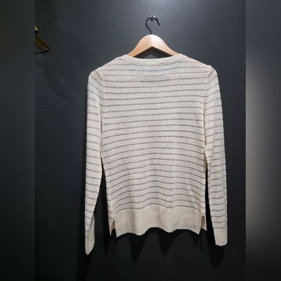 Rebecca Taylor Women Cashmere Blend Cream Metallic Silver Lightweight Sweater M - Picture 9 of 9